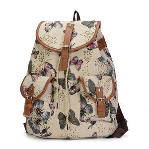 Midsize Backpack with Butterflies Front pockets with buckles - inside pocket
